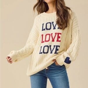 Altar'd State Cream Sweater with Red and Blue Love Design